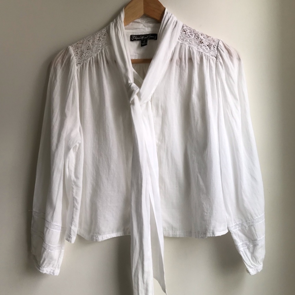 Elizabeth and James White Button Up Tie Blouse S
